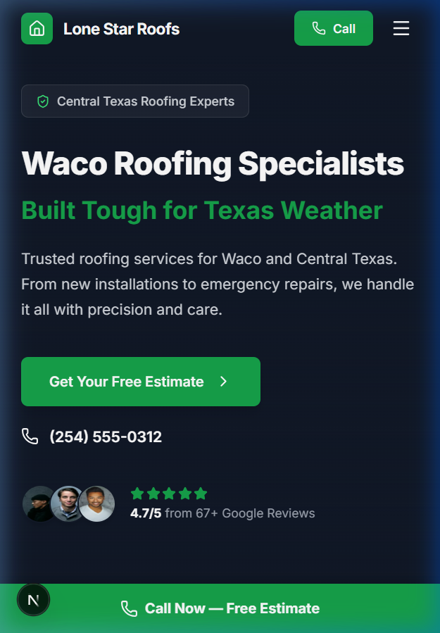 Illustrative demo screenshot for Lone Star Roofs