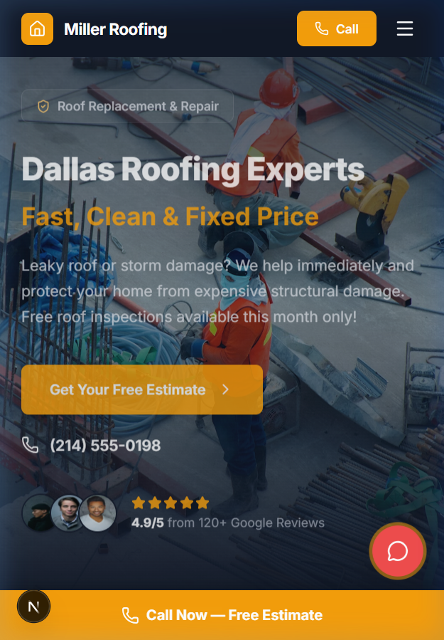 Illustrative demo screenshot for Miller Roofing