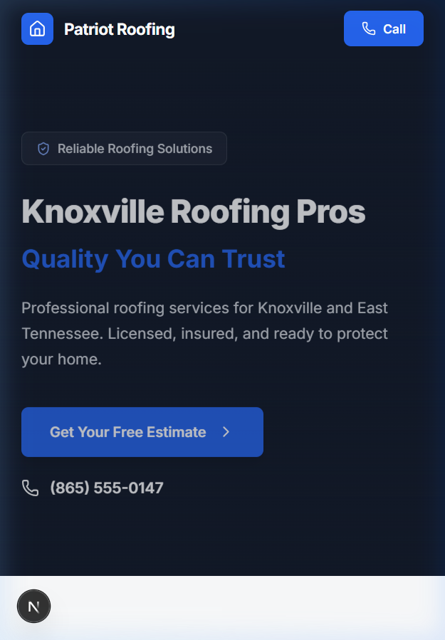 Illustrative demo screenshot for Patriot Roofing
